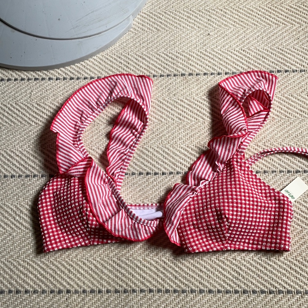 Red gingham ruffle aerie bikini top